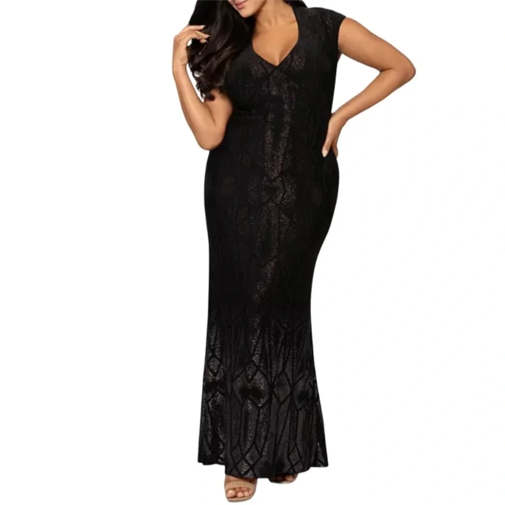 Betsy & Adam Ombré Glitter Print Gown size 18W NWT - Picture 3 of 10